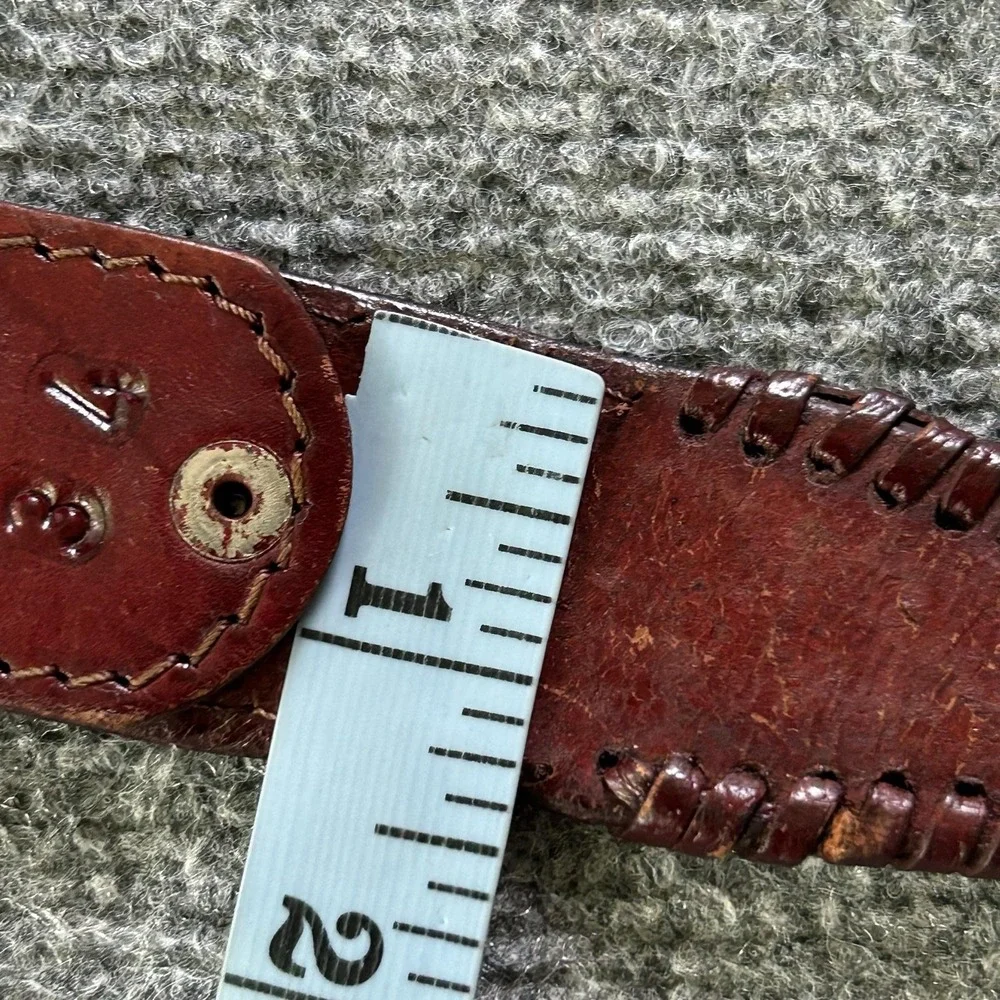 Brown Tooled Leather Western Belt Mens 34 Concho Silver Buckle Floral Laced VTG